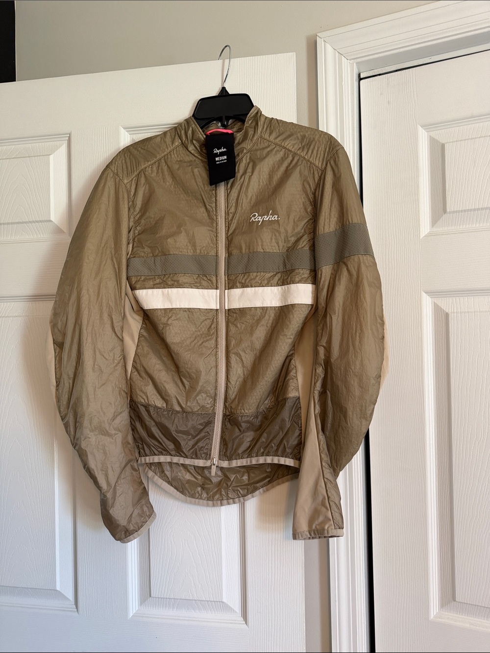 Rapha Men's Khaki Lightweight Windbreaker with Reflective Stripe